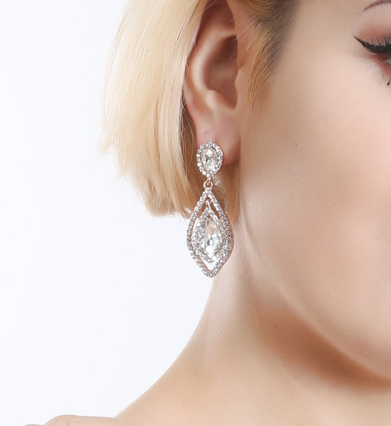 NLCAC Women's Pear Shape Teardrop Crystal Earrings Dangle Long Rhinestone Chandelier Earring Wedding Jewelry for Bride Clear - Image 4